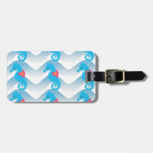 Seapaarden en Blue Waves Pattern Bagagelabel
