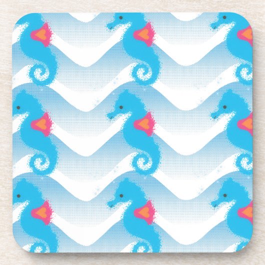 Seapaarden en Blue Waves Pattern Bier Onderzetter (Voorkant)