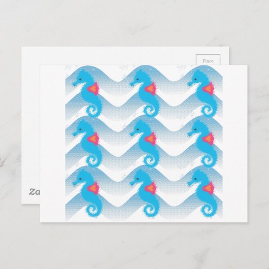 Seapaarden en Blue Waves Pattern Briefkaart (Voorkant / Achterkant)