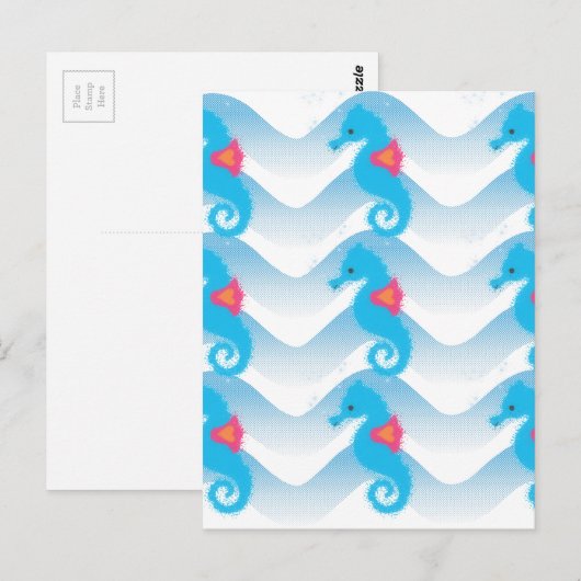 Seapaarden en Blue Waves Pattern Briefkaart (Voorkant / Achterkant)