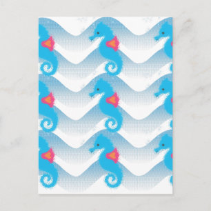 Seapaarden en Blue Waves Pattern Briefkaart