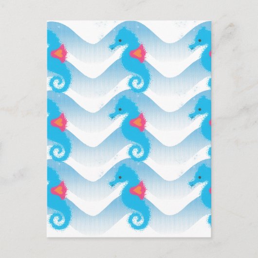 Seapaarden en Blue Waves Pattern Briefkaart (Voorkant)