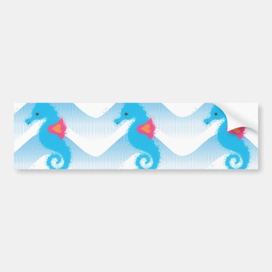 Seapaarden en Blue Waves Pattern Bumpersticker (Voorkant)