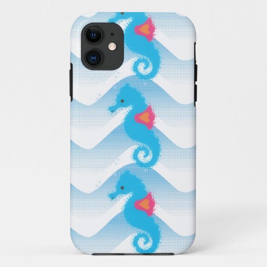 Seapaarden en Blue Waves Pattern Case-Mate iPhone Case (Achterkant)