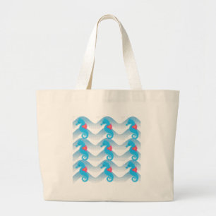 Seapaarden en Blue Waves Pattern Grote Tote Bag