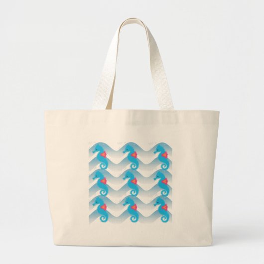 Seapaarden en Blue Waves Pattern Grote Tote Bag (Voorkant)
