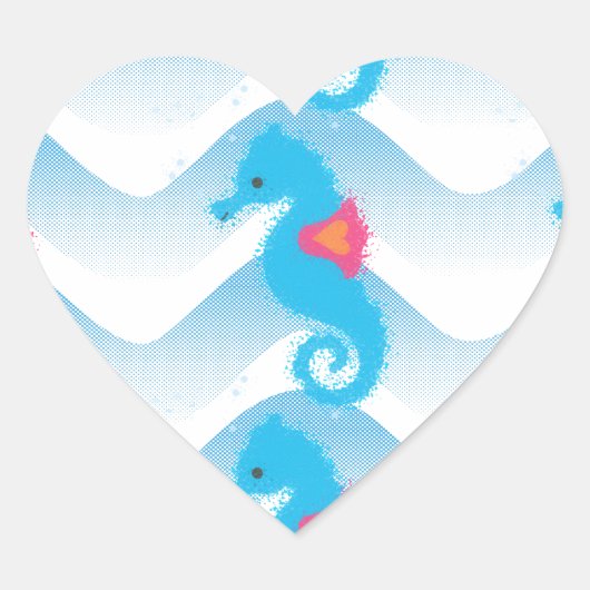 Seapaarden en Blue Waves Pattern Hart Sticker (Voorkant)