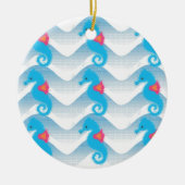 Seapaarden en Blue Waves Pattern Keramisch Ornament (Voorkant)