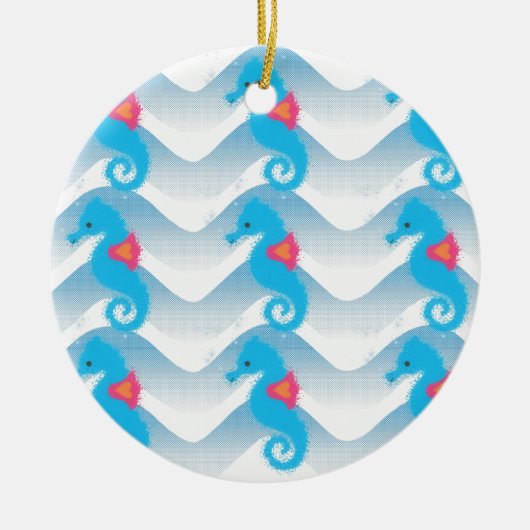Seapaarden en Blue Waves Pattern Keramisch Ornament (Voorkant)