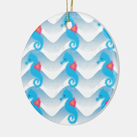 Seapaarden en Blue Waves Pattern Keramisch Ornament (Links)