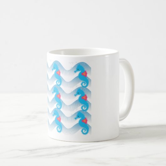 Seapaarden en Blue Waves Pattern Koffiemok (Voorkant rechts)