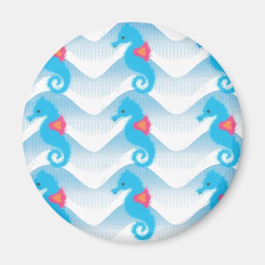 Seapaarden en Blue Waves Pattern Magneet (Voorkant)