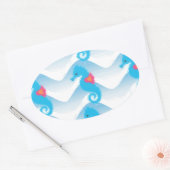 Seapaarden en Blue Waves Pattern Ovale Sticker (Envelop)