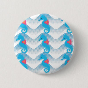 Seapaarden en Blue Waves Pattern Ronde Button 5,7 Cm