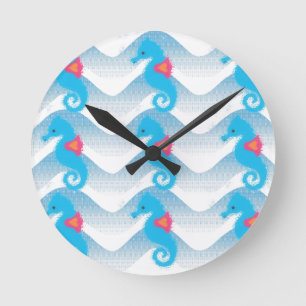 Seapaarden en Blue Waves Pattern Ronde Klok