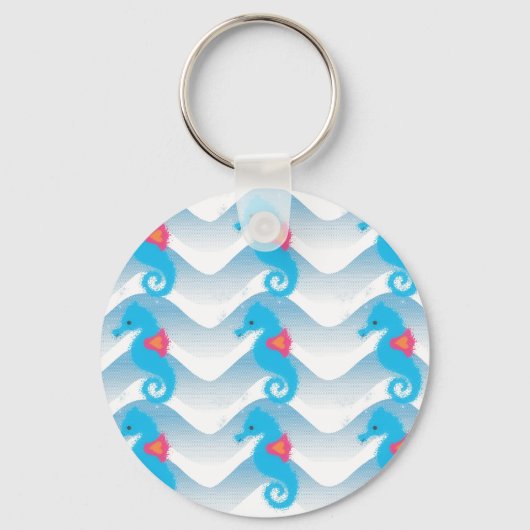Seapaarden en Blue Waves Pattern Sleutelhanger (Voorkant)