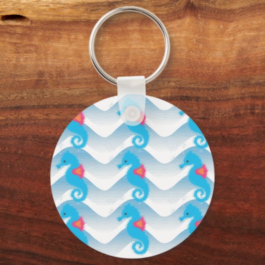 Seapaarden en Blue Waves Pattern Sleutelhanger (Voorkant)