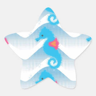 Seapaarden en Blue Waves Pattern Ster Sticker
