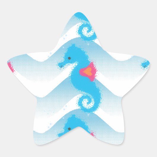 Seapaarden en Blue Waves Pattern Ster Sticker (Voorkant)