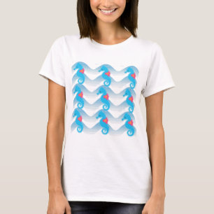 Seapaarden en Blue Waves Pattern T-shirt