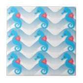 Seapaarden en Blue Waves Pattern Tegeltje (Voorkant)