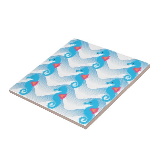 Seapaarden en Blue Waves Pattern Tegeltje (Zijkant)