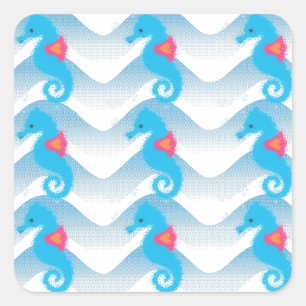 Seapaarden en Blue Waves Pattern Vierkante Sticker