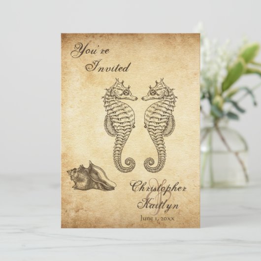  Seapaarden en Conch Shell Beach Wedding Kaart (Staand voorkant)