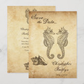 Seapaarden en Conch Shell Beach Wedding Save The Date (Voorkant / Achterkant)