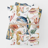 Seapaarden en Dauphins, Nautical Matching Design Inpakpapier Vel (In situ)