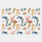 Seapaarden en Dauphins, Nautical Matching Design Inpakpapier Vel (Voorkant)