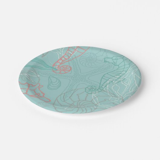 Seapaarden en Seashell Theme Motif-Borden Papieren Bordje (Gekanteld)