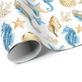 Seapaarden en Seashells op White Cadeaupapier (Rol Hoek)