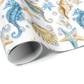 Seapaarden en Starfish in bubels Cadeaupapier (Rol Hoek)