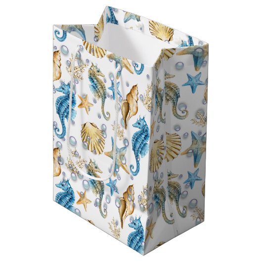 Seapaarden en Starfish in bubels Medium Cadeauzakje (Voorkant Gekanteld)