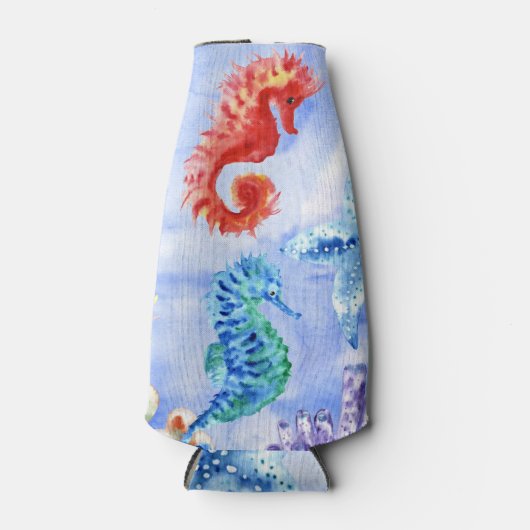 Seapaarden en Starfish met koraalpatroon Flesjeskoeler (Voorkant)