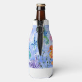 Seapaarden en Starfish met koraalpatroon Flesjeskoeler (Fles Achterkant)