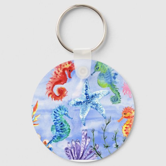 Seapaarden en Starfish met koraalpatroon Sleutelhanger (Voorkant)