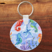 Seapaarden en Starfish met koraalpatroon Sleutelhanger (Voorkant)