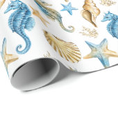 Seapaarden en Starfish On White Cadeaupapier (Rol Hoek)