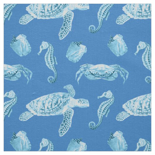 Seapaarden en Zee-schildpadden Stof (Swatch)