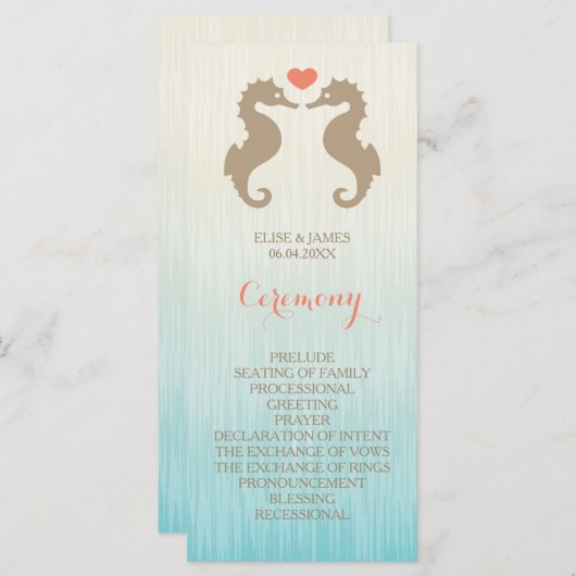 Seapaarden in Love Wedding Ceremony Programme Programmakaart (Voorkant / Achterkant)