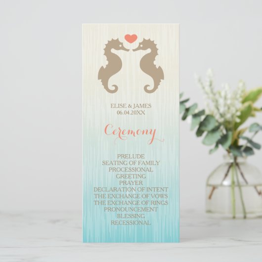 Seapaarden in Love Wedding Ceremony Programme Programmakaart (Staand voorkant)