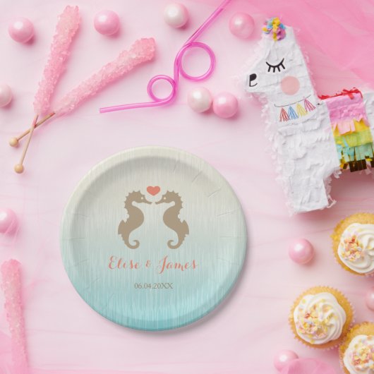 Seapaarden met aangepaste namen en datumhuwelijk papieren bordje (Feest)