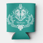 Seapaarden Ocean Blauwgroen Gepersonaliseerd Blikjeskoeler (Voorkant)