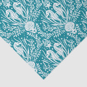 Seapaarden Ocean Zee Life Damask Patroon Blauwgroe Tissuepapier (Detail)