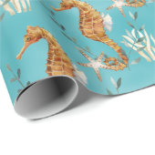 Seapaarden onder het Caraïbisch Zee Turquoise Blue Cadeaupapier (Rol Hoek)