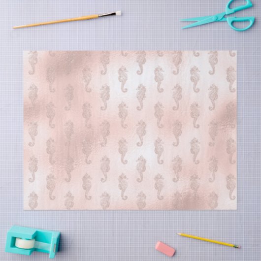 Seapaarden op de roze ontkoppeling tissuepapier (Craft)