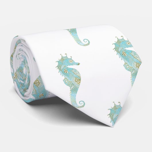 Seapaarden op White Wedding Stropdas (Opgerold)
