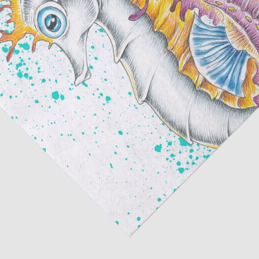 Seapaarden Oranje Magenta Splash Ink Tissuepapier (Detail)